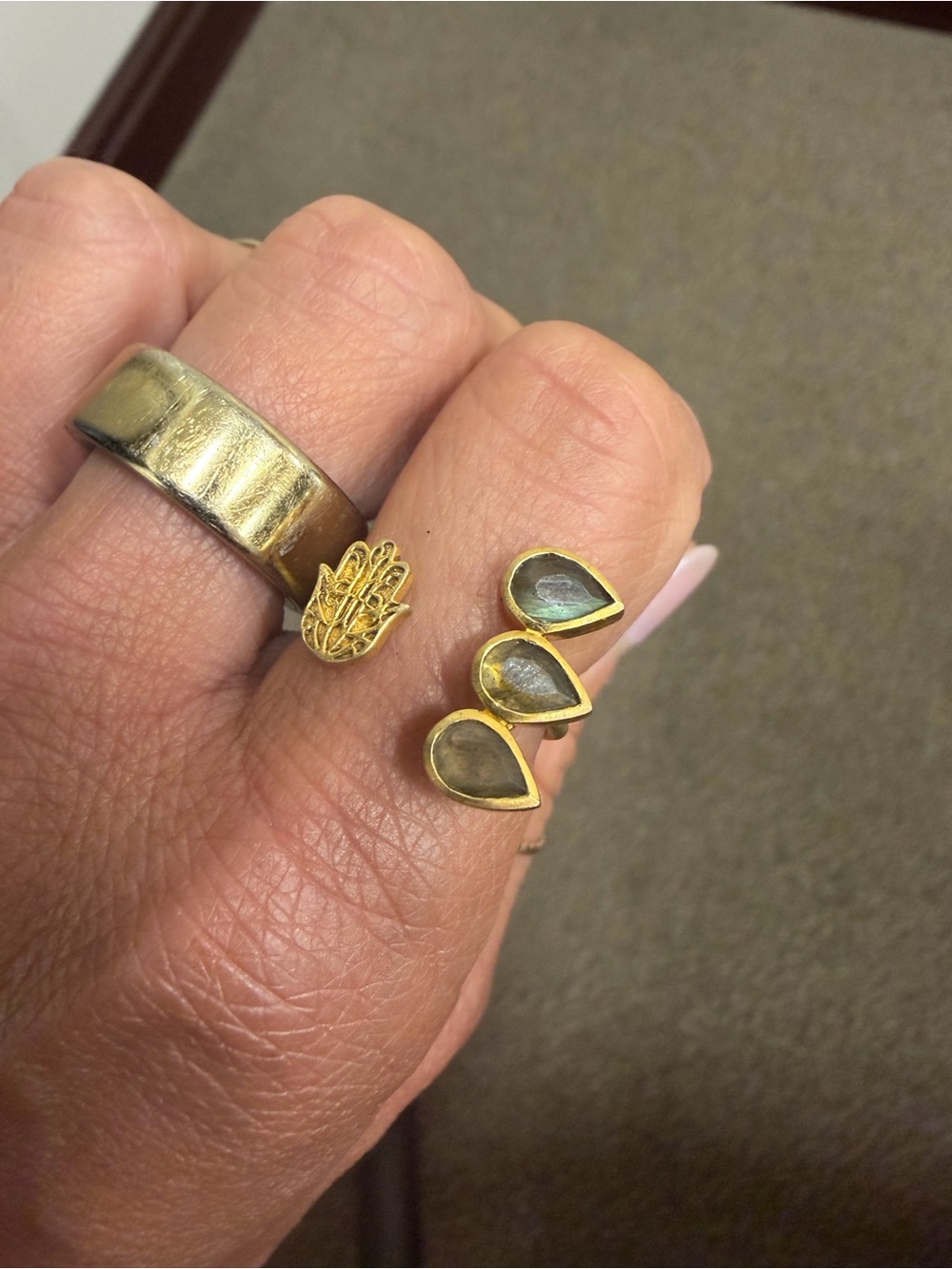 Satya Gold Teardrop Multi-Stone Adjustable Ring - Labradorite Accent
